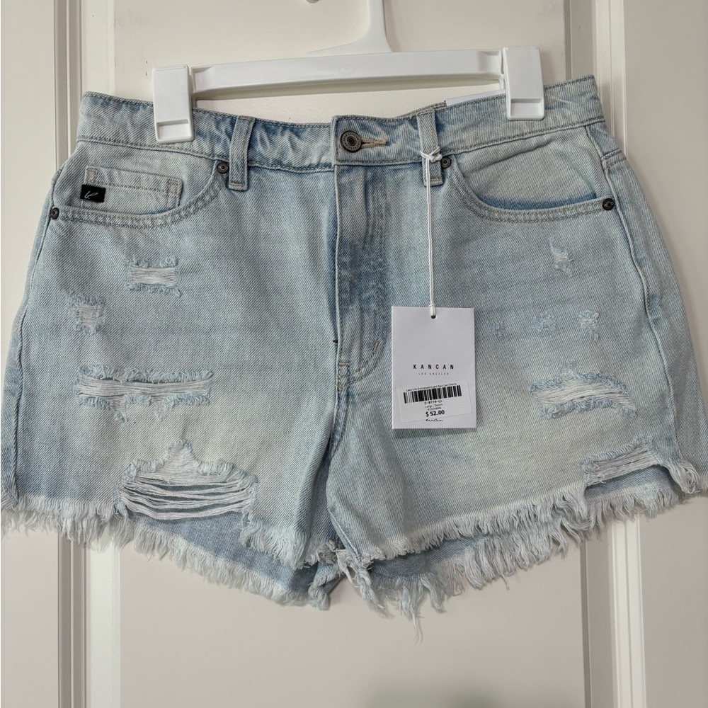 Kancan Light Wash Raw Hem Cut Off Denim Jean Shorts Size Large 29 New